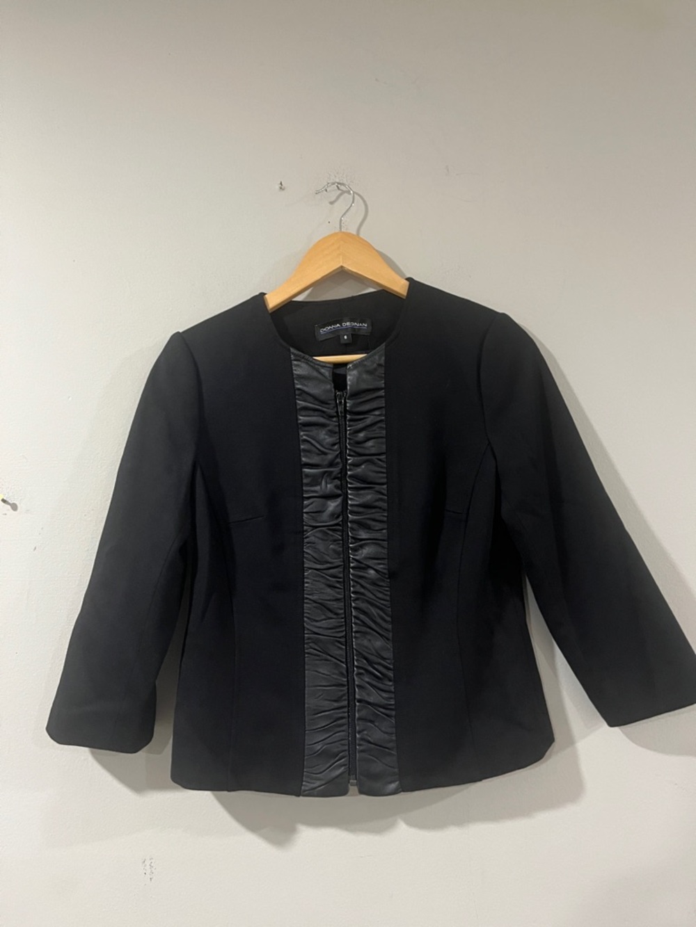 Donna Degnan Classic Black Women's Zip-Front Blazer with Ruched Trim